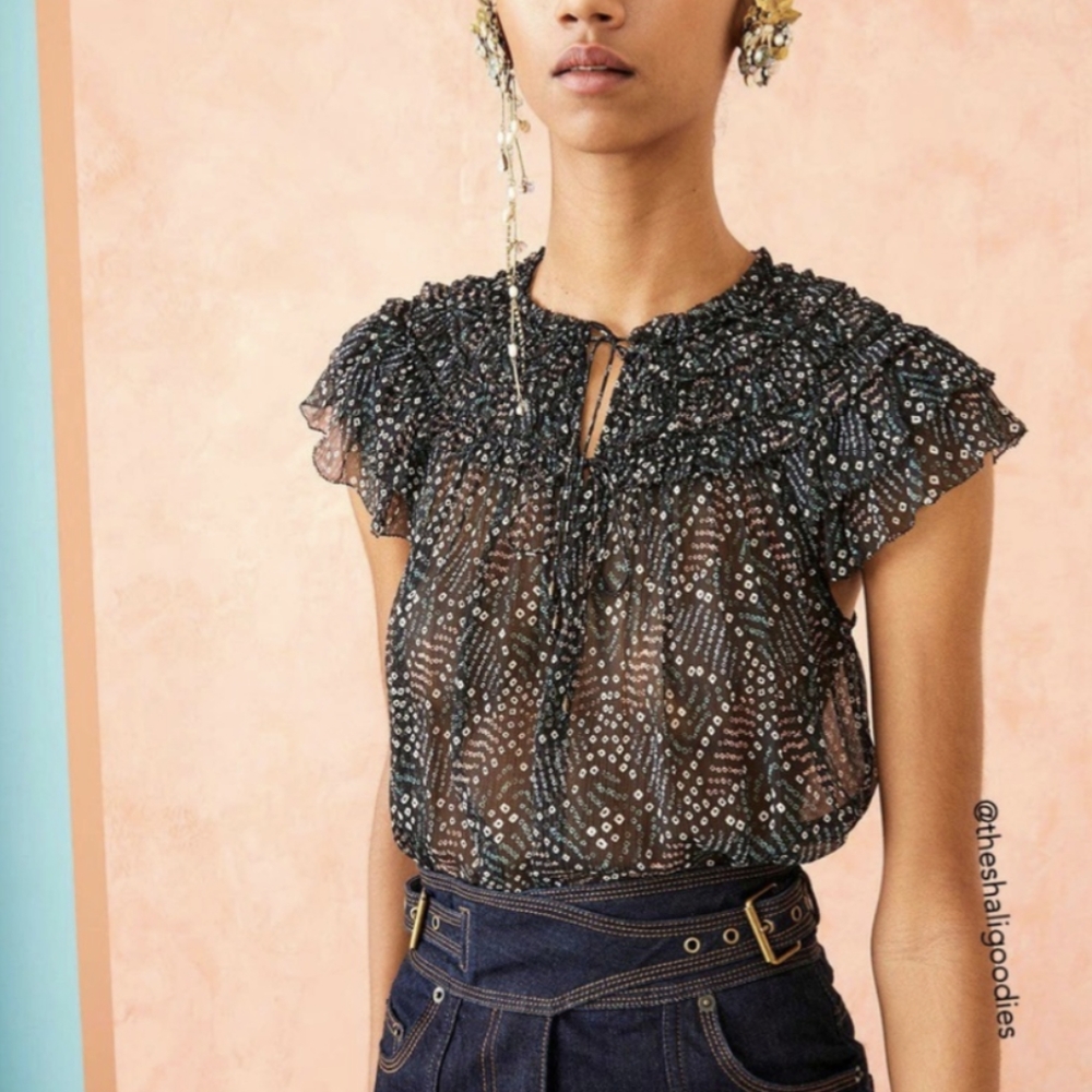 Ulla Johnson Cora Ruffle Silk Blouse XS Top Dusk Navy - Picture 6 of 6